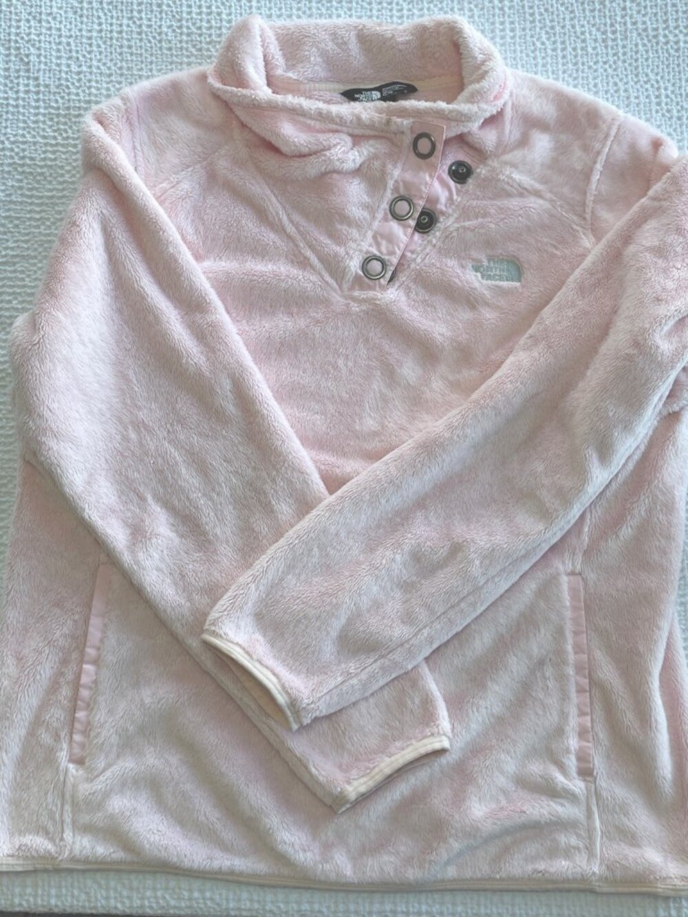 The North Face Sweater Woman XL pink plush Fleece Pullover Snap Button Mock Neck